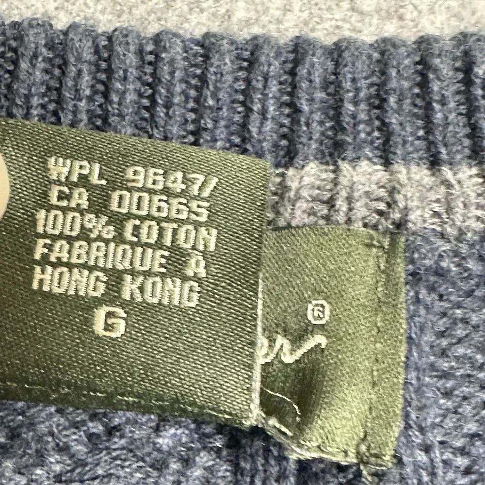 Vintage Eddie Bauer Cable Knit Sweater Mens Large Blue Cotton Crewneck Preppy